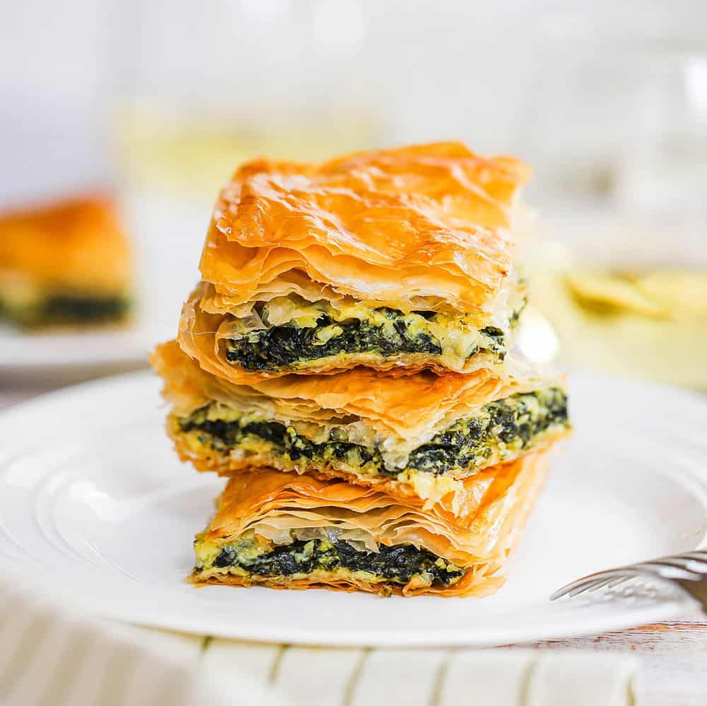 A stack of spanakopita