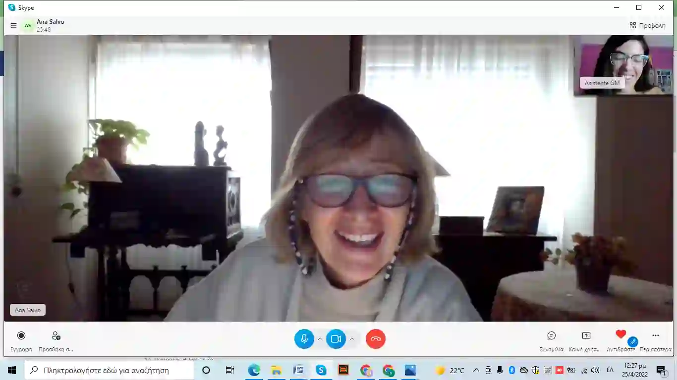 Ana laughing on a Skype Greek lesson