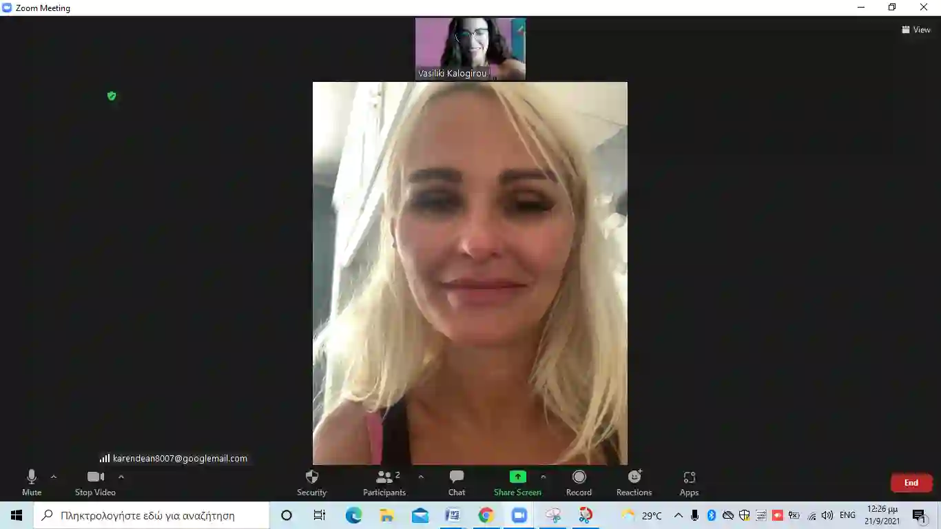 Karen on a Zoom Greek lesson